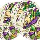 XCHI Doughnuts Iris Fleur De Lis Hat Mardi Gras Round Placemats Set of 4 Carnival Table Mats for Masquerade Party Home Kitchen Dining Table Decorations 14x14 Inch