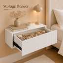 Zevemomo Floating Makeup Vanity for Wall, 23" Fluted Desk Dresser, White, 23.62"D x 15.75"W x 8.67"H