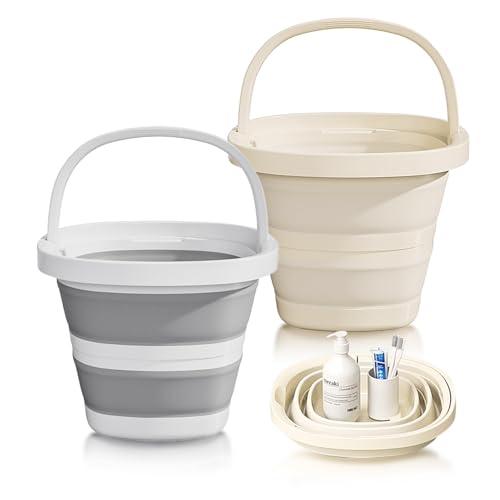 2-Pack Collapsible Buckets (2.6 Gallon/10L) - Foldable Rectangular Design with Handles, Space-Saving for RV, Camping, Car Wash, Fishing & Cleaning - Durable, Portable & Multi-Purpose