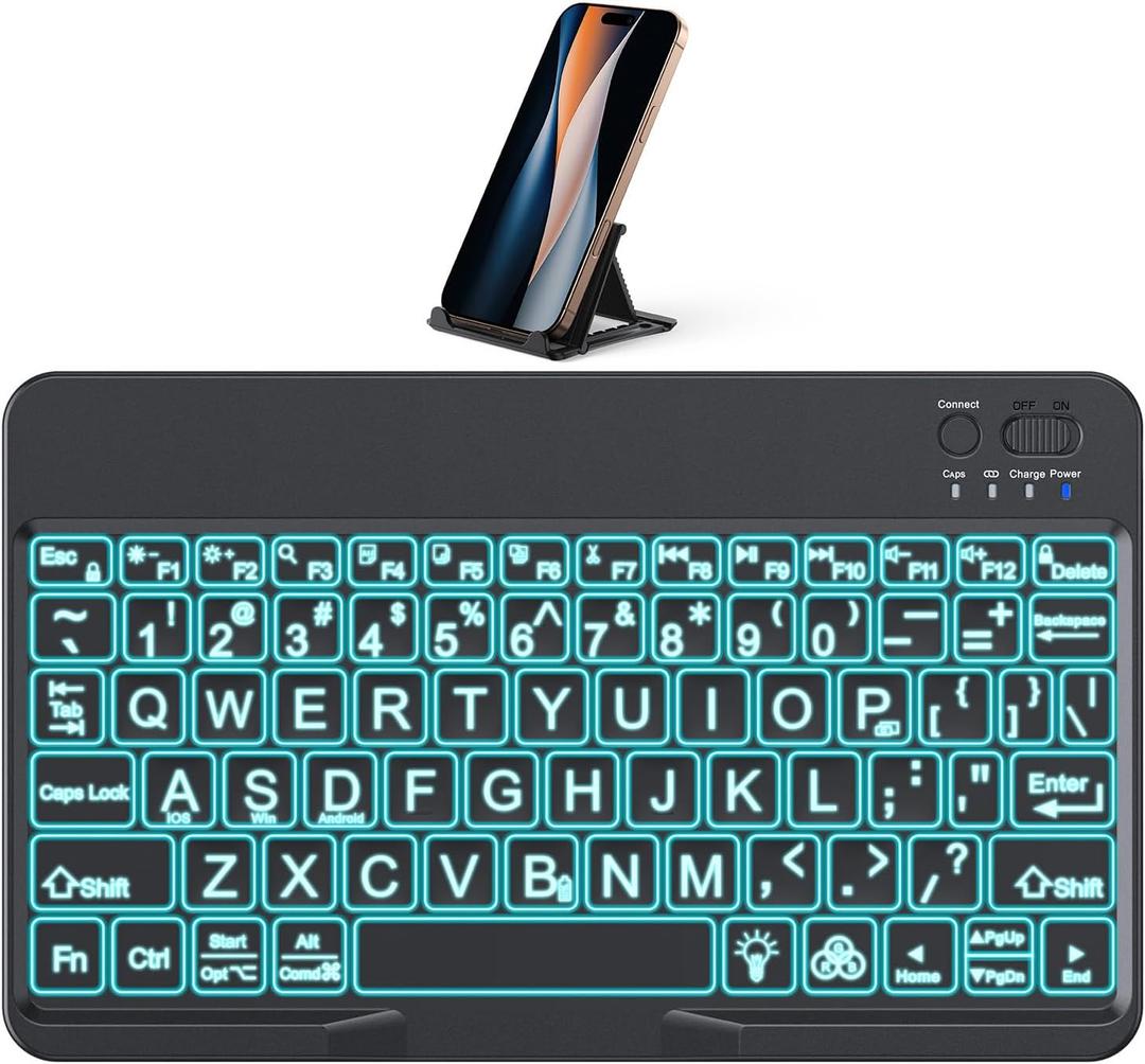 OMOTON Large Print Bluetooth Keyboard for iPad iPhone Windows Tablets  7  Color Backlit with Enlarged Keycaps, Rechargeable Wireless Keyboard for iPad 10th/9/8/7, iPad Pro Air Mini etc