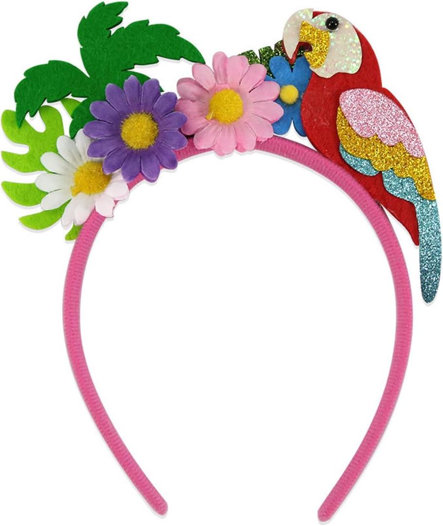 Parrot Headband Fashion Coconut Tree Hair Accessories for Women Hawaii Party Headbands for Girls Summer Beach Flower Hair Bands Pink Hair Decorations 1Pcs