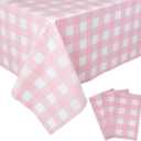 Kesfey 3 Packs Pink Gingham Tablecloth Pink and White Checkered Tablecloths 54 x 108 Inches Disposable Plastic Gingham Tablecovers Waterproof Rectangle Picnic Table Covers for Birthday Party Supplies