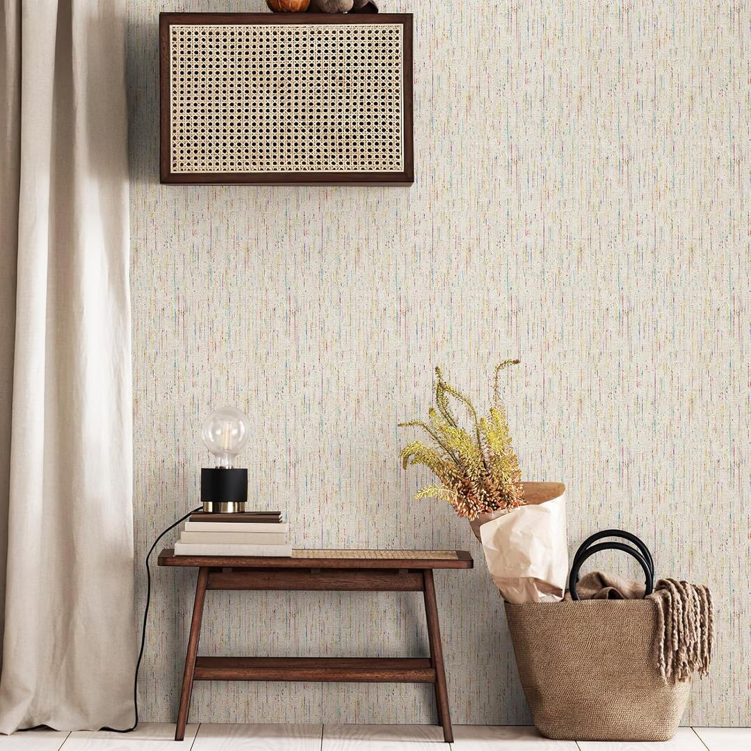 JiffDiff Woven Wallpaper Peel and Stick 17.3" x 1200" Colorful Paint Grasscloth Contact Paper Textured Waterproof Self Adhesive Stick on Wallpaper(14.4 sq. ft Gray)