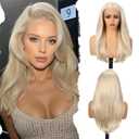 BLONDE UNICORN Platinum Blonde Wig 13x6 HD Lace Front Wig Long Straight Layered Synthetic Lace Front Wig Pre Plucked Glueless Wig for Women Daily Party Use 22IN (1036#)