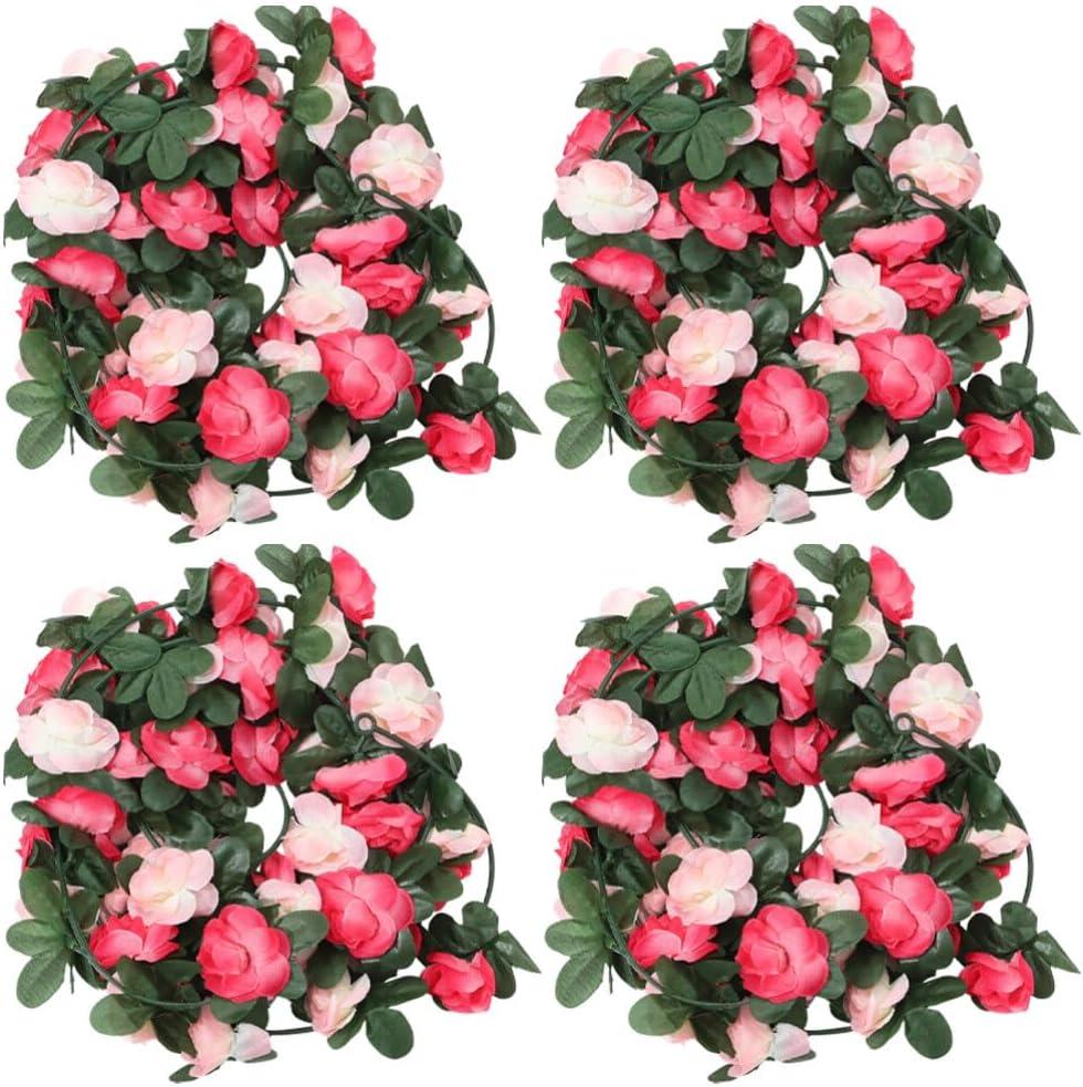 SUPVOX 4pcs Artificial Rose Vine Garland for Home and Wedding Decor Elegant Flower Hanging Plant Decoration for Valentine Day Parties and Festivals (Pink)