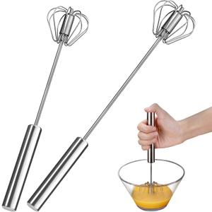 Egg Whisk, 2 Pack Stainless Steel Home Kitchen Tool, Hand Easy Whisk Egg Beater Manual Mixer Blender for Whisking, Beating & Stirring (14 Inch and 10 Inch)