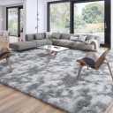 Merelax Soft Area Rugs for Livingroom Bedroom, Shaggy Plush Fuzzy Fluffy Carpet Furry Fur Rug, Modern Indoor Comfy Nursery Kids Dorm Home Decor Floor Mat, 9 x 15ft, Tie-Dyed Light Grey