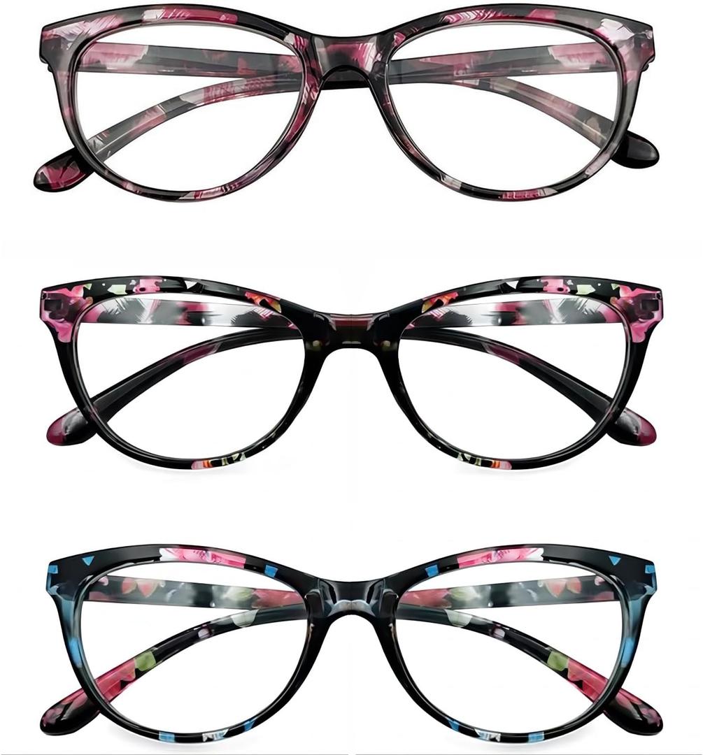3 Pack Reading Glasses Blue Light Blocking Stylish Cat Eye Computer Readers Anti Eyestrain & Glare for Women