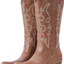 IUV Cowboy Boots For Women Western Cowgirl Boots Mid Calf Snip Toe Boot With Chunky Heel (7, Brown)