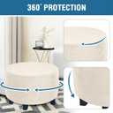 Round Ottoman Slipcover Stretchable Footstool Cover with Elastic Bottom | Plush Velvet Fabric | Fits Storage Ottomans, Poufs & Stools (Ivory, X-Large)