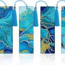 4 Pieces Marble Diamond Art Bookmarks with Tassel - 5D Rhinestone Beaded Pu Leather Blue Art Gem Bookmarks for DIY Making (Blue)