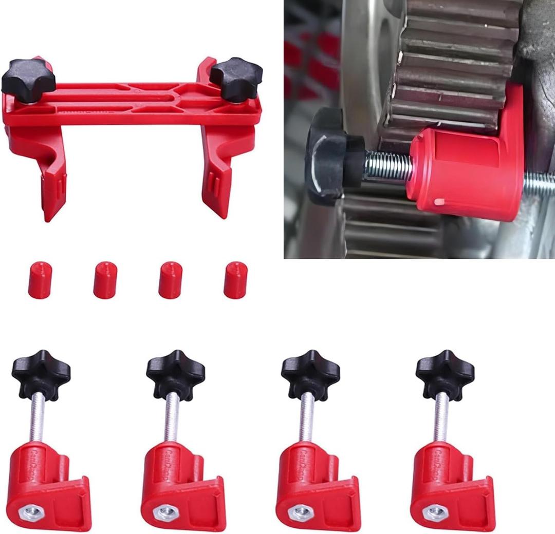 9 PCS Automotive Engine Camshaft Locking Tool, Cam Gear Clamp and Bracket Anti-Skid Design Kit, Camshaft Alignment Timing Retainer, Universal for Most Cars Twin Camshaft Engines (Red)