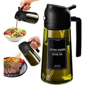 16oz/470ml Glass Olive Oil Sprayer for Cooking - 2 in 1 Olive Oil Dispenser for Kitchen Gadgets, Air Fryer, Salad, and BBQ (black)