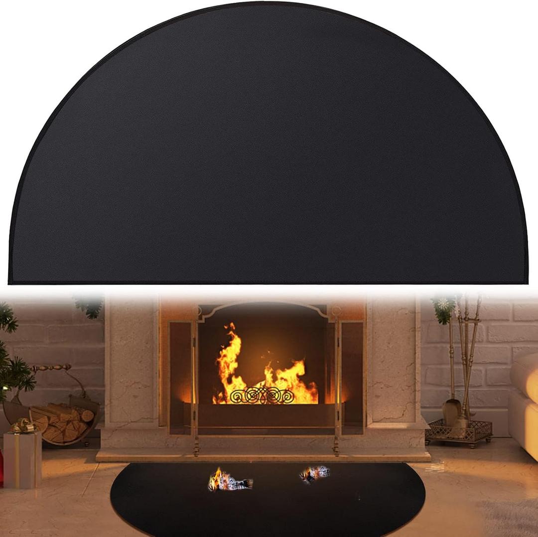 Svepndic 46 x 26 Fireplace Hearth Mat Fire Resistant Half Round Fireproof Fireplace Mat Black Fire Retardant Pad Fireplace,Protect Floors Patio from Sparks Embers
