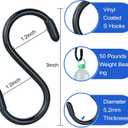 DINGEE 20 Pack Rubber Coated S Hooks for Hanging Plants,Heavy Duty S Hook,Non Slip 3 Inch Closet S Hooks,Steel Metal Black Vinyl Coated Small Hanging Hook for Jeans Pots and Pans Coffee Cups