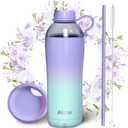 Insulated Water Bottle for Women, 18 oz Stainless Steel Water Bottles, Double Walled, 2 Lids (Chug & Tumbler) - Hydrate & Caffeinate, Gifts (Lavender Meadow)