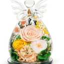 Gifts for Mom Birthday Gifts for Women, Preserved Rose in Glass Angel Figurines, Forever Flowers for Delivery, Anniversary Real Rose Gift for Grandma Wife Her from Daughter