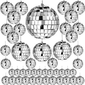 46 PCS Disco Mirror Ball Reflective Mini Glass Hanging Decorations Assorted Silver 6 Inches Large Disco Ball for Wedding Dance Music Ballroom Hall Props Club Stage Backdrop Props (6 Inch)