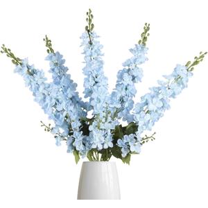 IPOPU 43.3" Light Blue Delphinium Artificial Flowers 5PCS Faux Delphinium Flowers Larkspur Long Stem Artificial Flowers for Wedding Table Centerpieces Home Garden Decor(Light Blue)