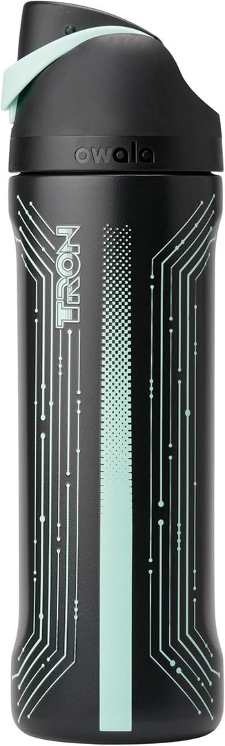 Owala TRON FreeSip Insulated Stainless Steel Glow in the Dark Water Bottle with Straw for Sports and Travel, BPA-Free, 24 oz, Black