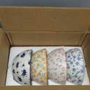 Ceramic Cereal Bowl Set of 4 - Colorful Porcelain Soup Bowls with Floral Patterns - 6-Inch Perfect for Serving Breakfast, Salad, Oatmeal, Rice - 23.6 OZ (700 ml)