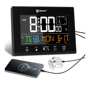 Geevon Digital Atomic Alarm Clocks for Bedrooms, Color VA Display Atomic Clock with Indoor Temperature and Humidity, DST, Dimmable Backlight, 2 USB Ports, Calendar, and Moon Phases