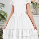 HOSIKA Girls Lace Flower Boho Ruffle Sleeve A-Line Tiered Summer Dress for Wedding Party with Pockets (White)