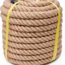 Jute Rope Heavy Duty 2 Inch 50 Feet, Natural Hemp Rope, Twisted Hemp Rope for Crafts, Gardening, Bundling, Climbing, Hammock, Nautical rope, Tug of War rope, Railings, Home Decorating (2 Inch50 Feet)