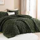 Litanika Fluffy King Size Comforter Set Olive Green, 3 Pieces Warm Sherpa Fleece Winter Bedding Set, Jacquard Checkered Plush Fuzzy Blanket Bed Set(1 Comforter, 2 Pillowcases)