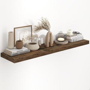 Fun Memories 48 Inch Floating Shelves, 9.3 Inch Deep Wall Shelves for Bathroom, Living Room, Bedroom, Kitchen, Deep Long Shelf Wall Mounted 1 Pack Shelf for Books, Decor, Rustic Brown