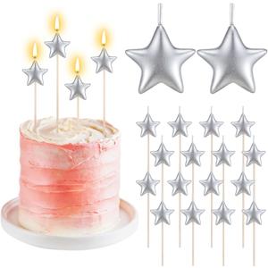 16 Pack Star Candles for Cake Birthday Star Shaped Sparkler Candles Stereo Cake Topper Decorations for Birthday Party Supplies(Silver)