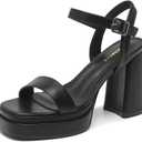 Amoji Women's Black Platform Heels Chunky Heeled Sandals Dress Block Heels Thick Heels Prom Shoes 311 Black Size 11 Women