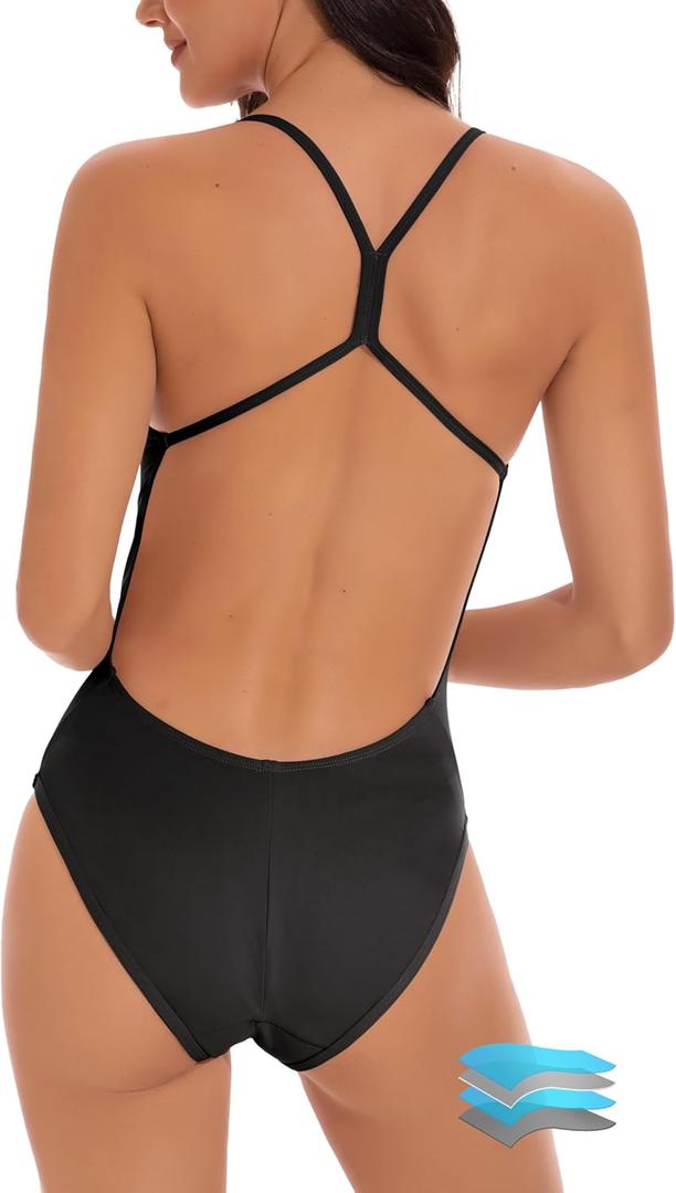 Beautikini Period Swimwear Women One Piece Menstrual Swimsuit Leakproof Racerback Athletic Bathing Suit for Teens Girls (Black, M)
