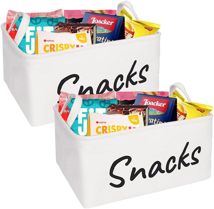 2 Pack Snack Basket Snack Bin for Pantry: Snack Storage Organize Bin for Shelf Kitchen Office (White)