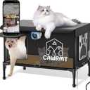 Heated Cat House with Camera, Outdoor Cats in Winter, Waterproof Fully Insulated, Outside Feral Cat Shelter Weatherproof for Stray Barn Cat (Black, Large)