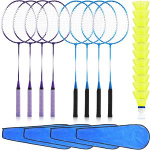 Woanger 8 Pack Badminton Rackets Set Including Badminton Racquets, Nylon Shuttlecocks and Carry Bag for Outdoor Backyard Games Beginners, 26.38 inches x 9.06 inches