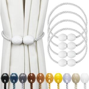 Strong Magnetic Curtain Tiebacks White 4 Pack Decorative Tie Backs Outdoor Curtain Rope Tiebacks Elegant Curtain Holdbacks for Drapes, White 