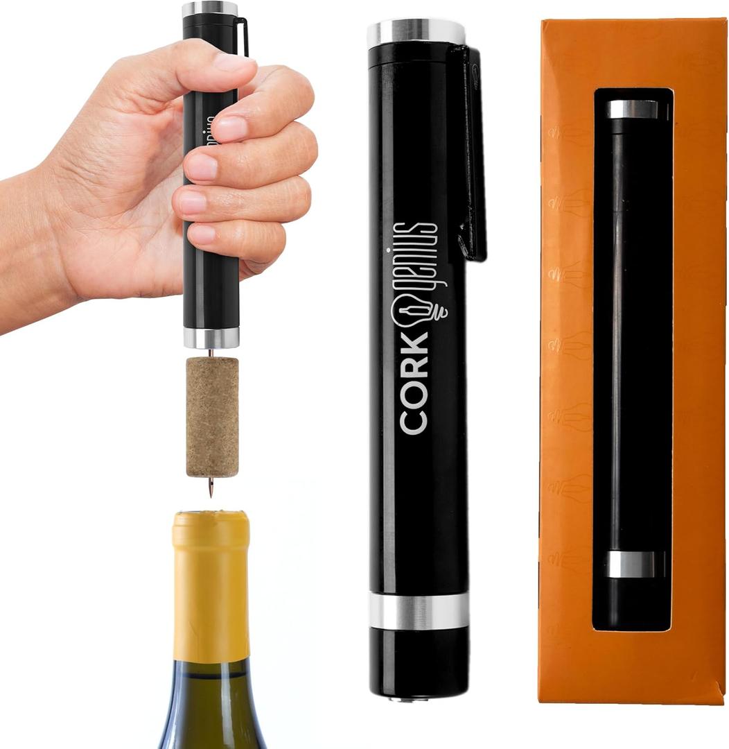 Wine Pen Mini, Air Pump Wine Bottle Opener, Manual Compact Wine Opener Using Air Pressure, Wine Accessory for Wine Lovers, Servers, or Waiters, Black