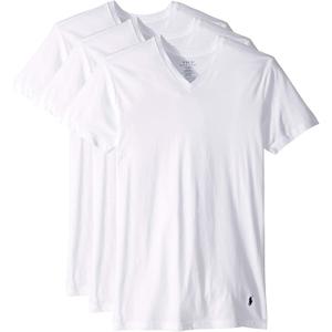 POLO Men's Slim Fit Cotton V-Neck Undershirt 3-Pack (X-Large, White/Cruise Navy Pony Print)
