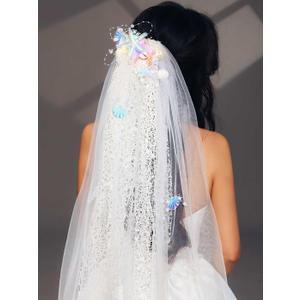 JAKAWIN Wedding Veil White Tulle Bridal Veil with Starfish Beach Hair Accessories for Women