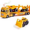 4-in-1 Construction Carrier Truck Toys for Kids, Semi Toy Car Kids Toy with Excavator and Dump Truck, Great Gift for Age 3+ Years Old Boys Girls