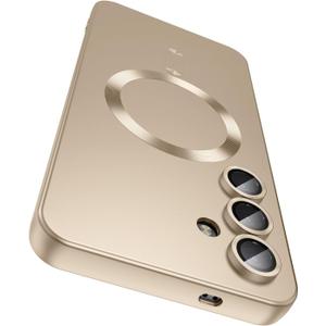 Magnetic for Samsung Galaxy S24 Case [Compatible with MagSafe][Built-in Camera Lens Protector] Slim Soft Silicone Bumper Shockproof Metallic Luster Phone Case (Gold)