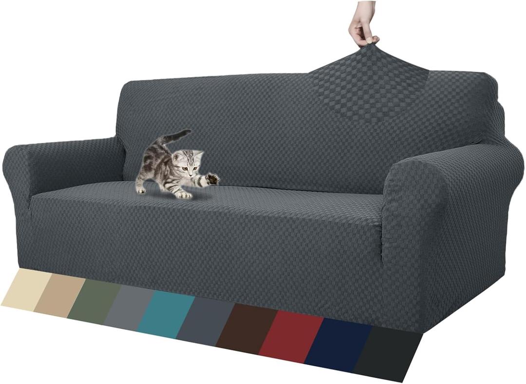 ZNSAYOTX 1 Piece Jacquard Couch Covers for 3 Cushion Couch Living Room High Stretch Sofa Cover Pets Dogs Friendly Anti Slip Thickened Slipcovers Furniture Protector (Sofa, Dark Grey) (Large (71"-90"))