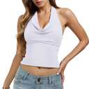 REORIA Women's Halter Tops Cowl Neck Backless Double Lined Summer Outfits 2026 (White, M)