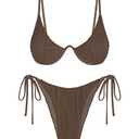 ZAFUL Womens Bikini Set Underwire Ribbed Back Clasp Swimsuit High Cut Sexy Two Piece Bathing Suit Deep Coffee , Size L