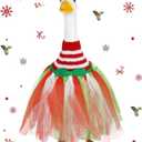 Eccliy Christmas Goose Outfit Set Red White Green Crochet Dresses with Gauze Handmade Xmas Porch Goose Costume for 23 High Cement Plastic Statue Christmas Party Outdoor Patio Yard Lawn Art Decoration