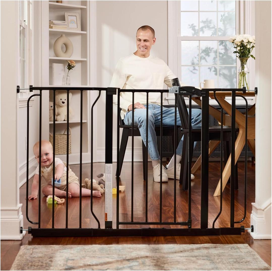 Regalo Safety 29-49" Easy Step Extra Wide Baby Gate for Doorways & Bottom of Stairs, Pressure Mounted Safety Gate with Door for Babies, Toddlers & Pets, Black