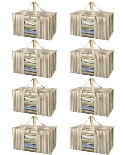 BALEINE 8-Pack Oversized Moving Bags with Reinforced Handles, Heavy-Duty Storage Tote Moving Supplies for Packaging, Camping (Color Stripe, 8-Pack)
