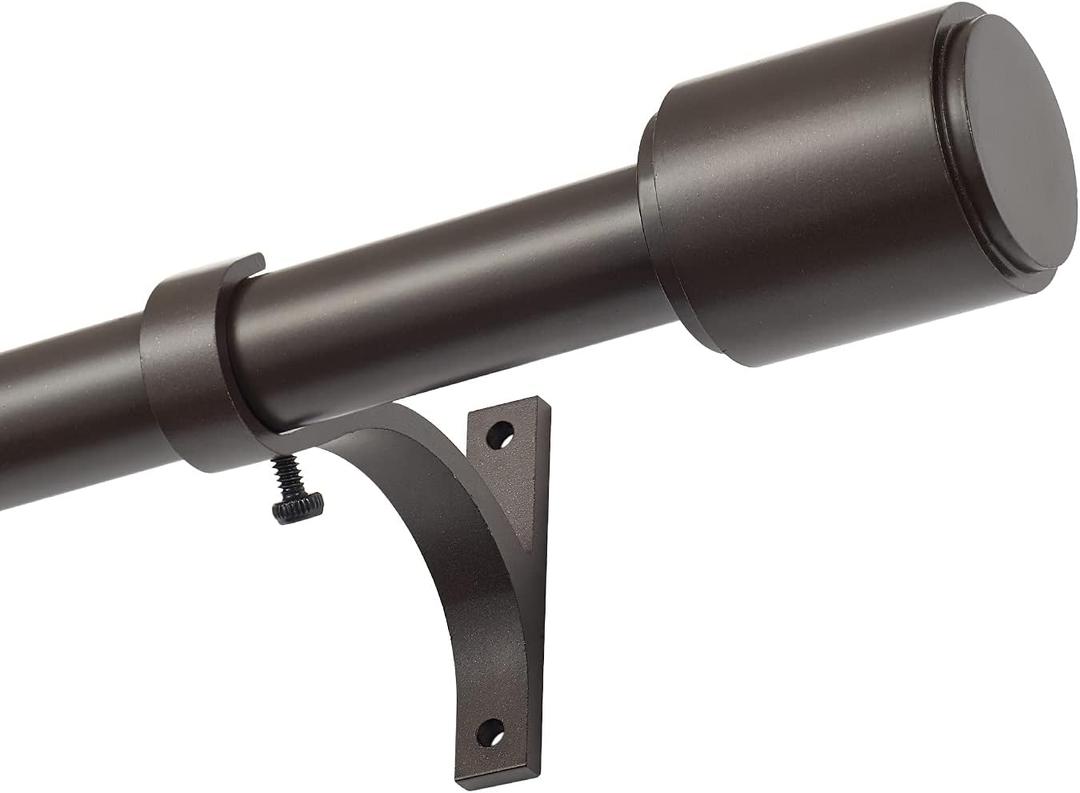 Kemmie 1" Window Treatment Curtain Rod with Cylindrical Cap Finials, Single Drapery Rod Adjustable Length 72-144", Bronze