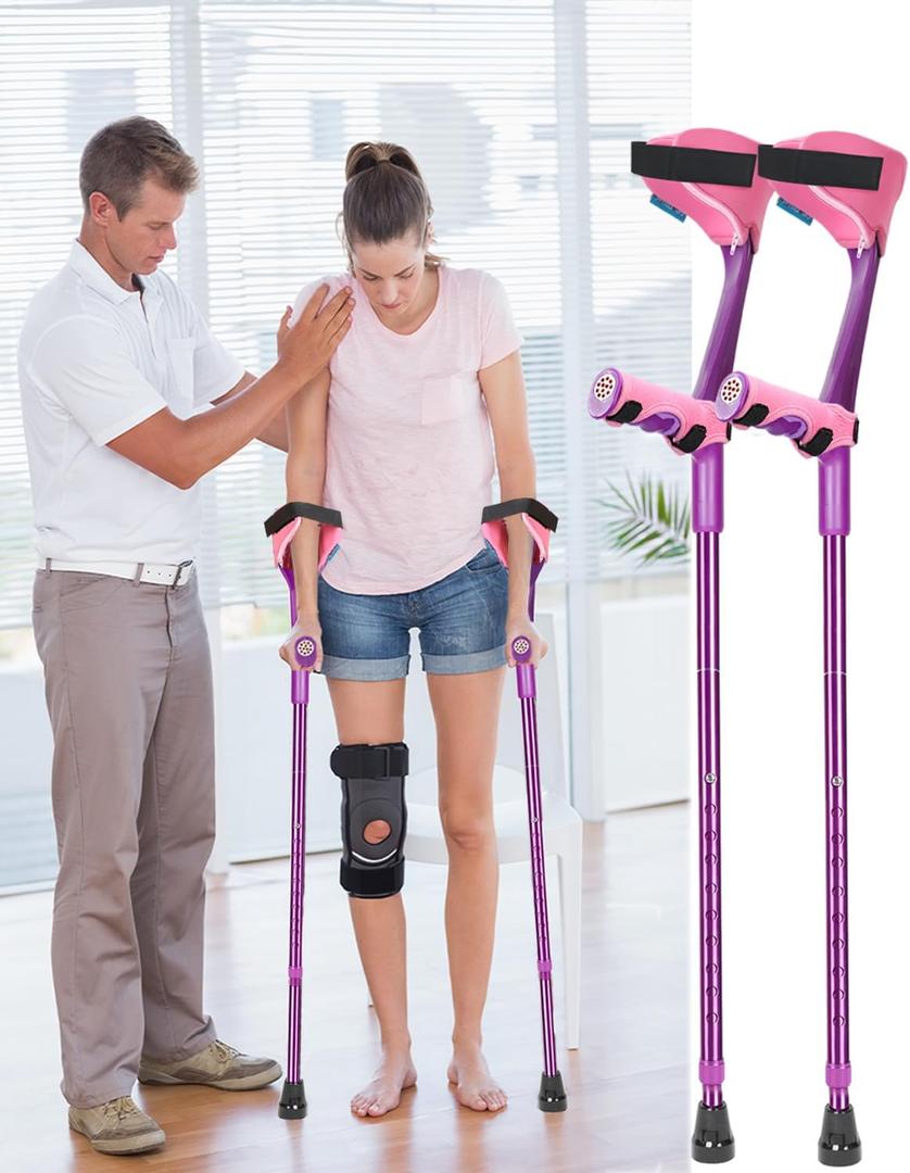 Crutches for Adults Have Elastic Crutches Padding for The Elbow+Hand Padding, Folding Forearm Crutches Increases Walking Comfort Crutches for Walking(Violet) (20.1*4.7*4.3 IN, Violet Double +Pads)